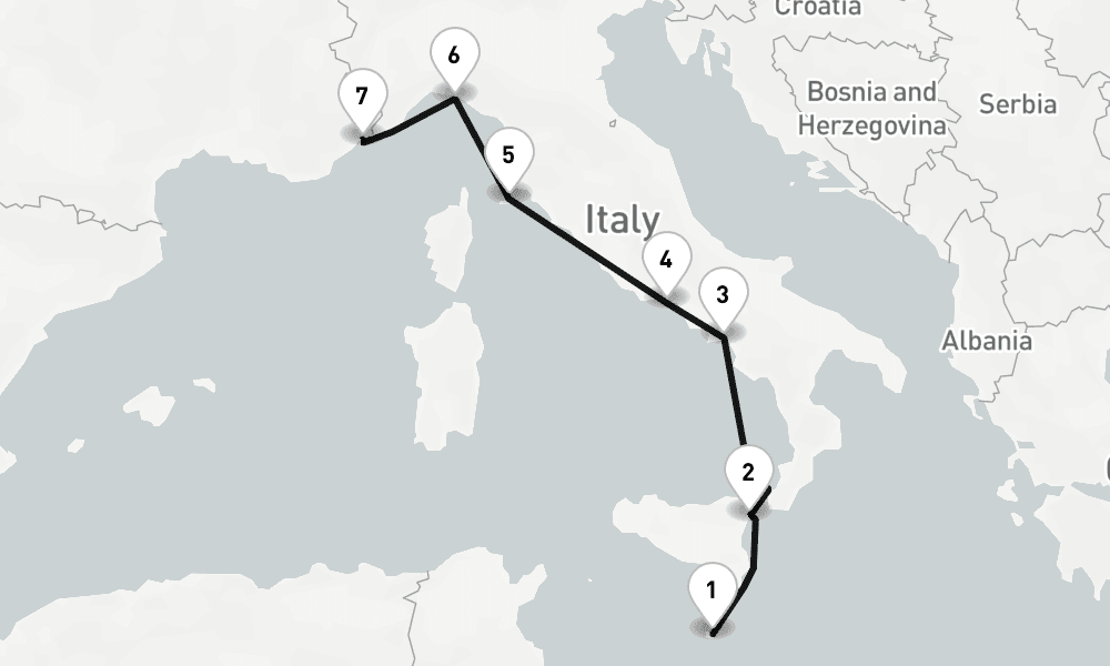 6 days, one-way from Valletta to Villefranche-sur-Mer 7日間