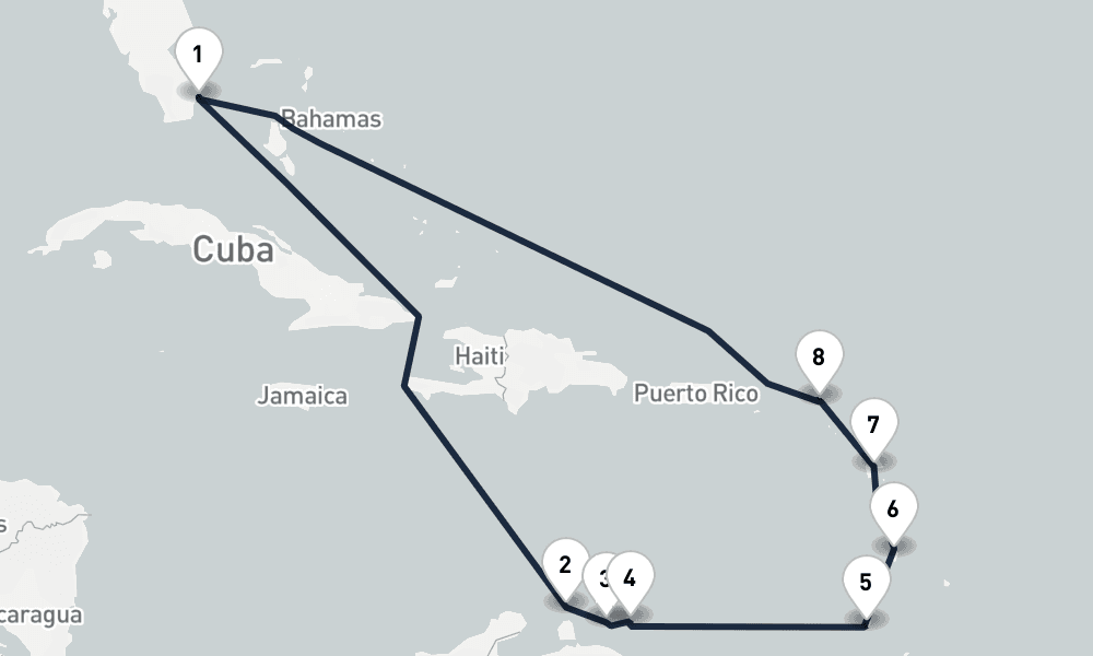 12 days, round-trip Caribbean Carousel Miami to Miami 13日間