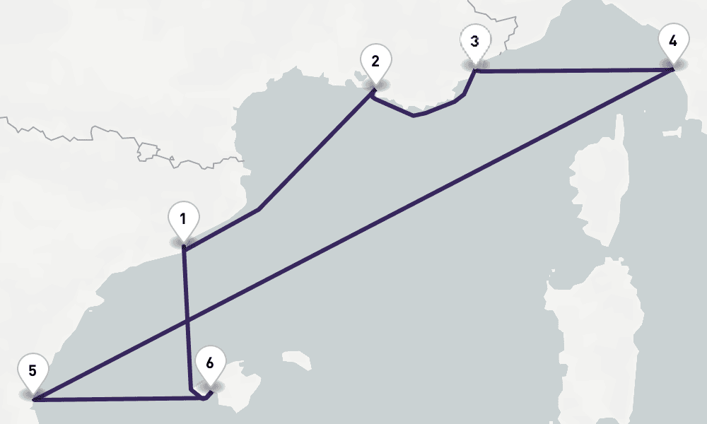 7 days, round-trip Italy, Spain French Riviera 8日間