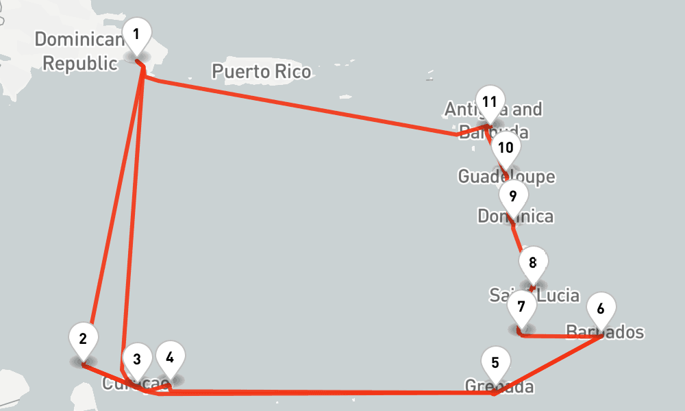 21 days, one-way from La Romana to Bridgetown 22日間