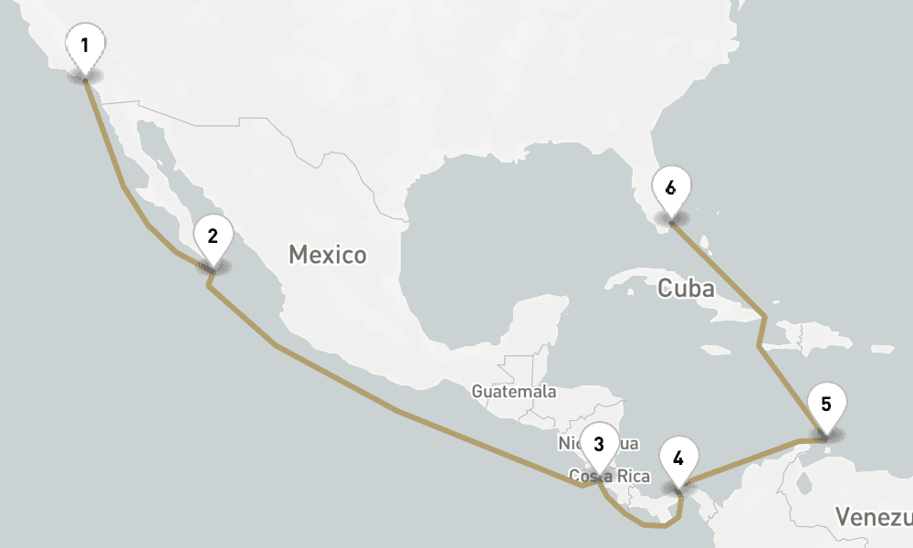 14 days, one-way from Los Angeles to Miami 15日間