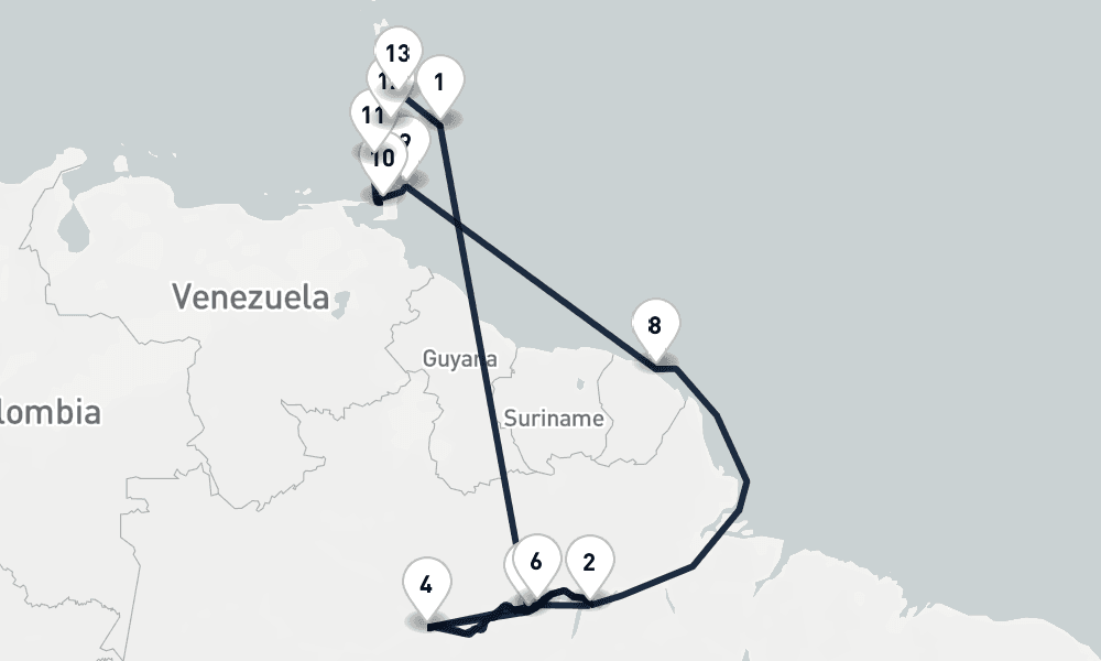 19 days, round-trip Amazon to Caribbean Gems Bridgetown to Bridgetown 20日間