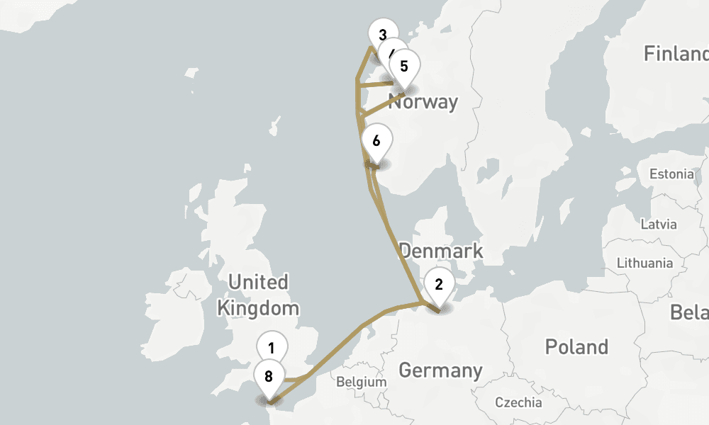 12 days, round-trip Norwegian Fjords 13日間