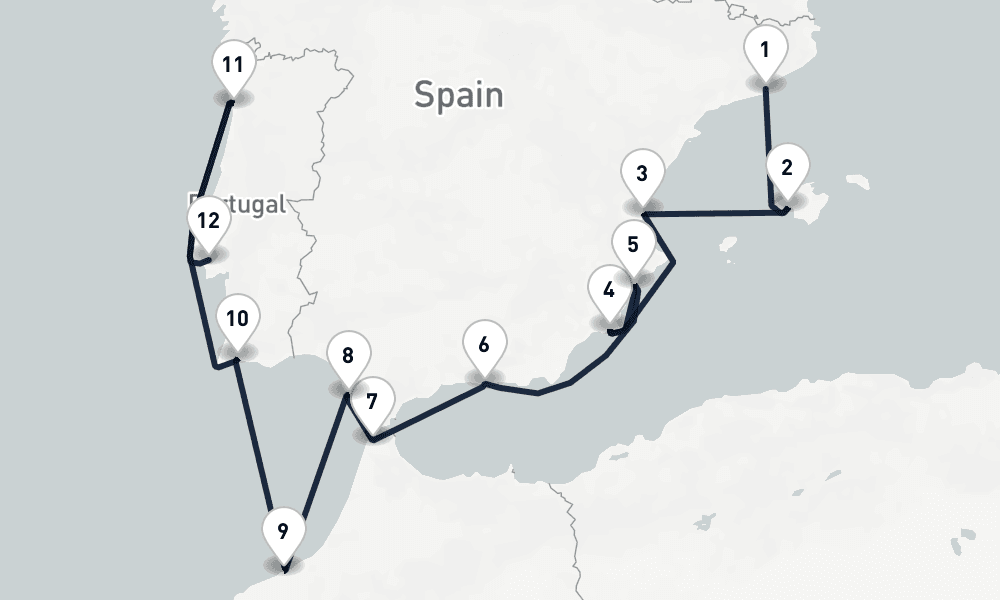 12 days, one-way from Barcelona to Lisbon 13日間
