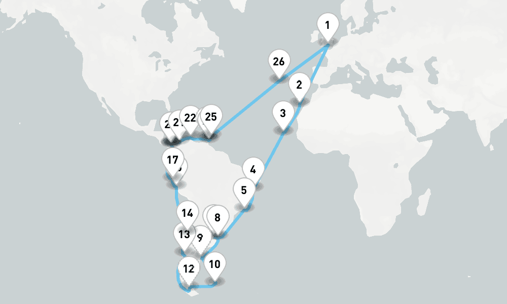 73 days, round-trip A Grand Voyage to South America 74日間