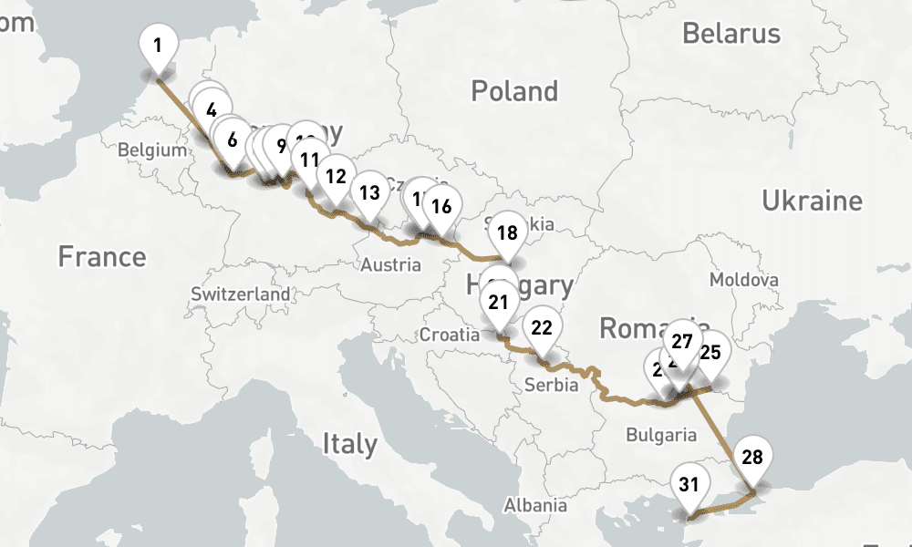 28 nights / 29 days, one-way from Amsterdam (Holland) to Istanbul