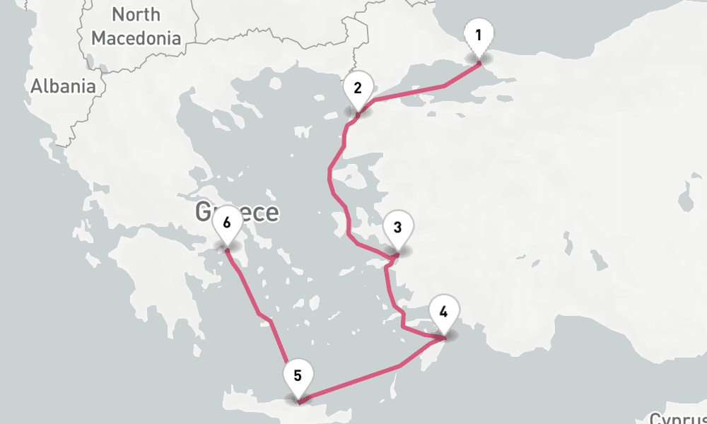 7 nights / 8 days, one-way from Istanbul to Piraeus (Athens, Greece)