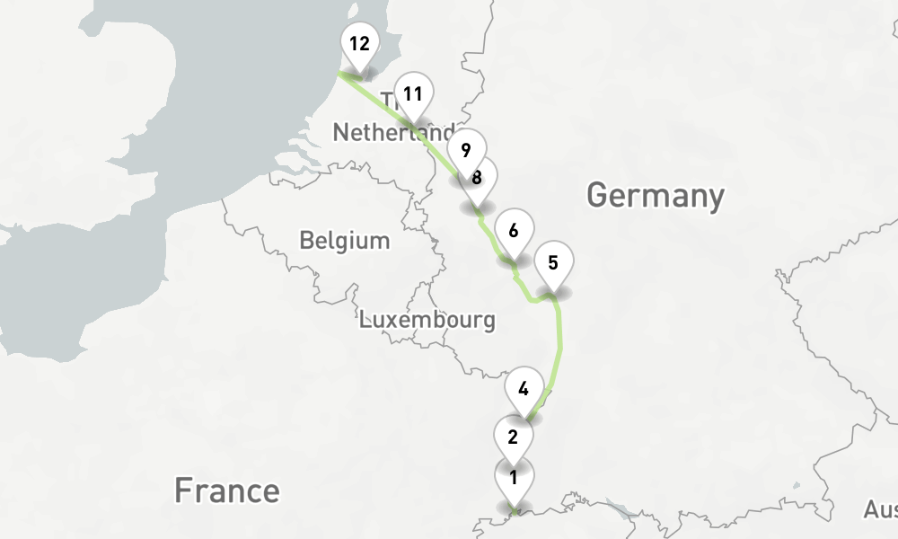7 nights / 8 days, one-way from Basel to Amsterdam (Holland)