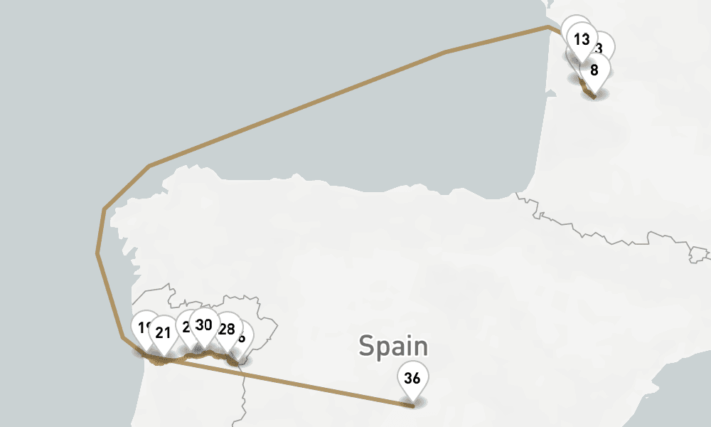 23 days, one-way from Bordeaux to Madrid 24日間