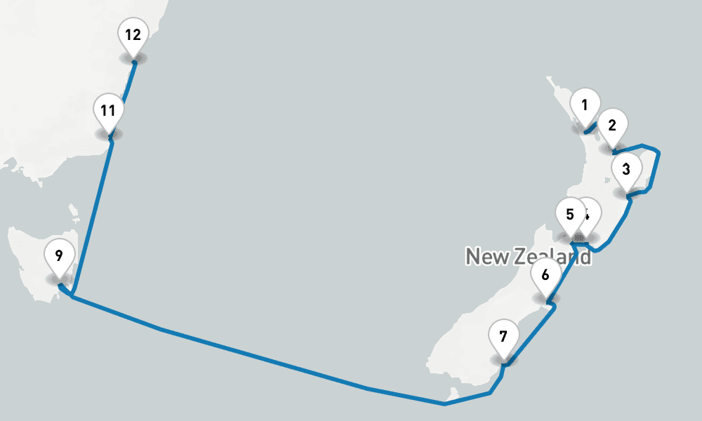 15 days, one-way from Auckland to Sydney 16日間