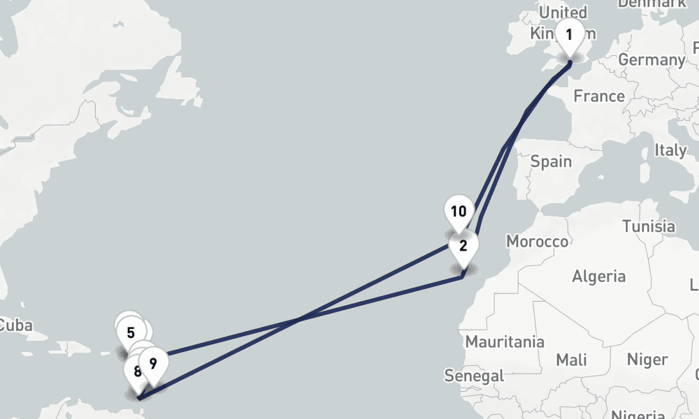 31 days, round-trip Caribbean Christmas Island-Hopping 32日間
