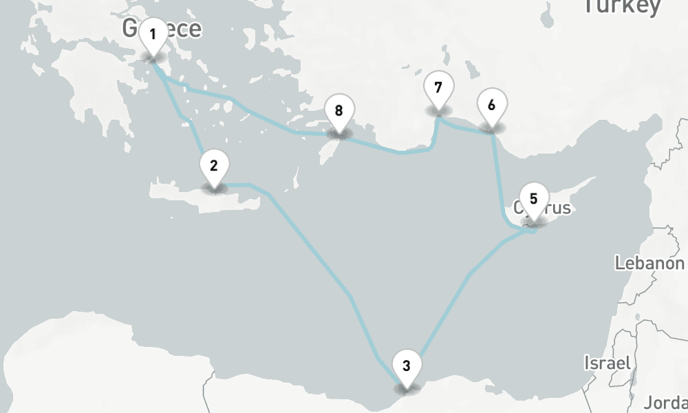 11 days, round-trip Cruise Greece, Egypt Turkey Cruise Athens, Alexandria Antalya 12日間