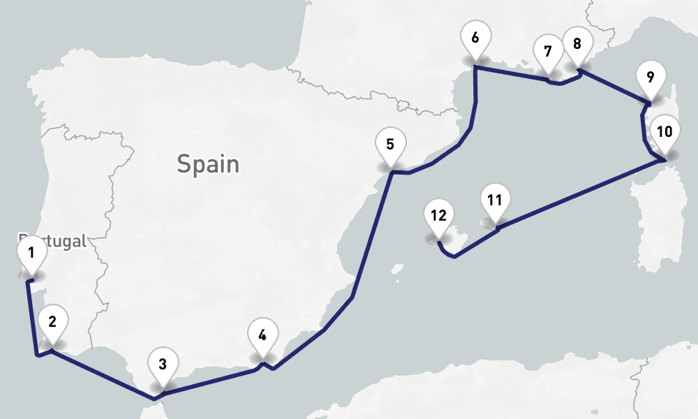 13 days, one-way from Lisbon to Palma de Mallorca 14日間