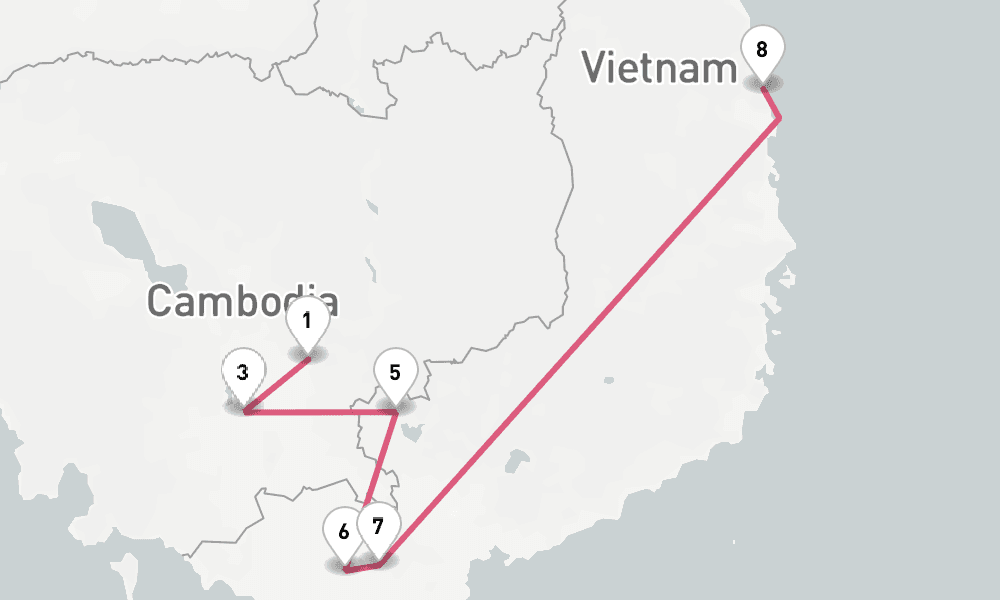 7 nights / 8 days, one-way from Kampong Cham to Phu My (Ho Chi Minh City / Saigon, Vietnam)