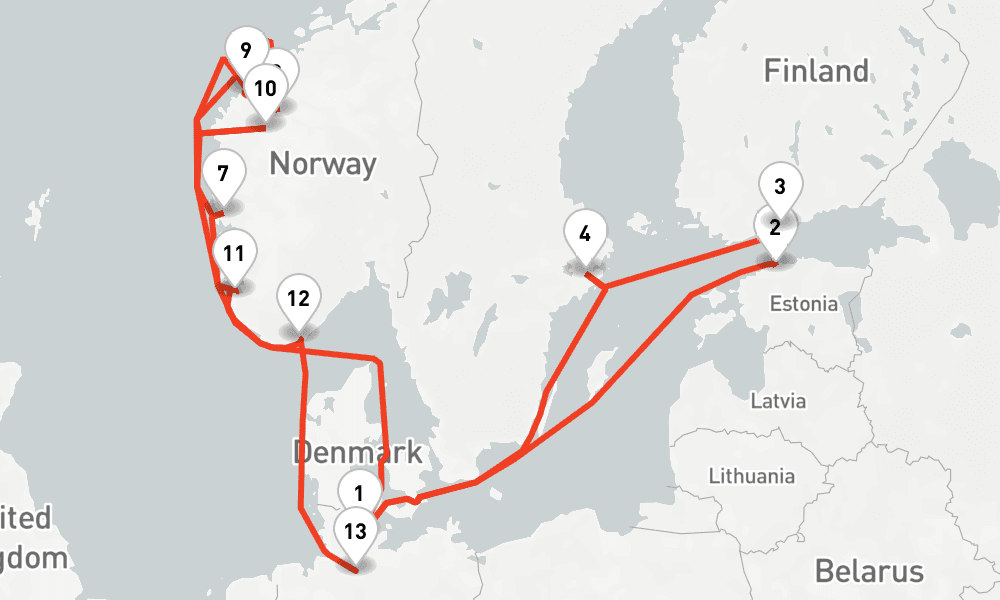 16 days, one-way from Kiel to Hamburg 17日間