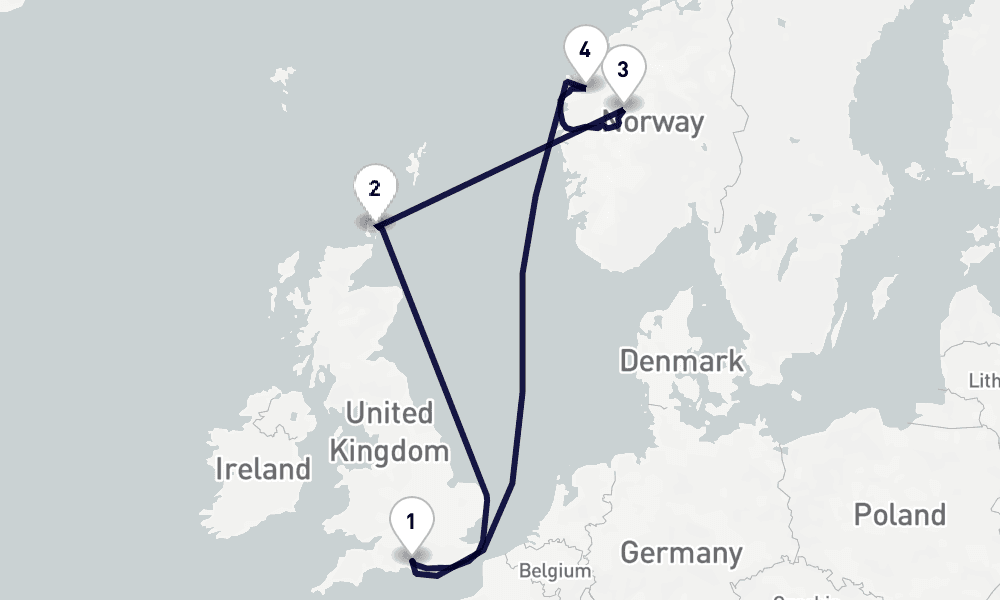 7 days, round-trip Northern Europe 8日間