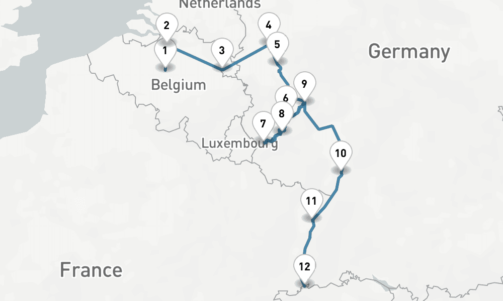 14 days, one-way from Brussels to Basel 15日間