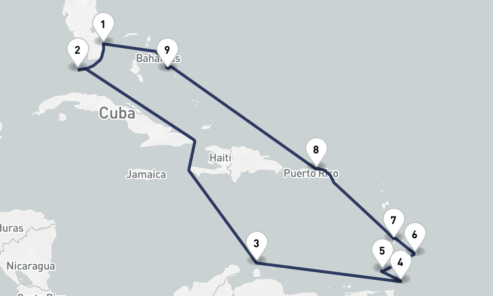 14 days, round-trip Southern Caribbean Abc Windward Islands Holiday 15日間