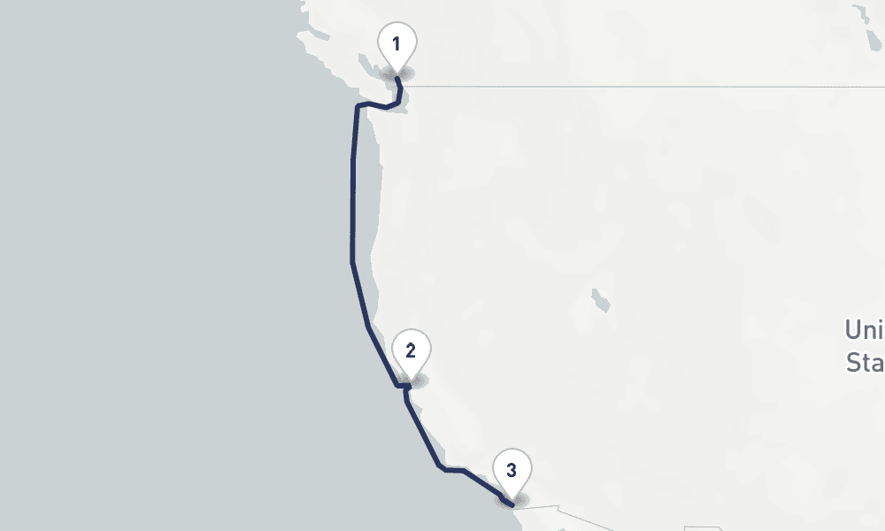 5 days, one-way from Vancouver to San Diego 6日間