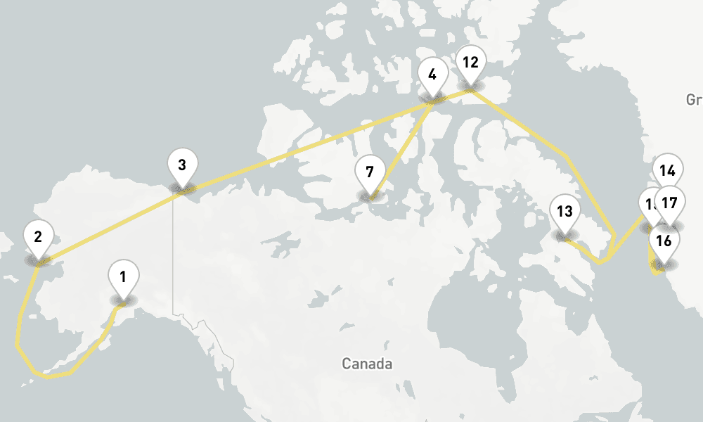 23 days, one-way from Anchorage AK to Kangerlussuaq 24日間