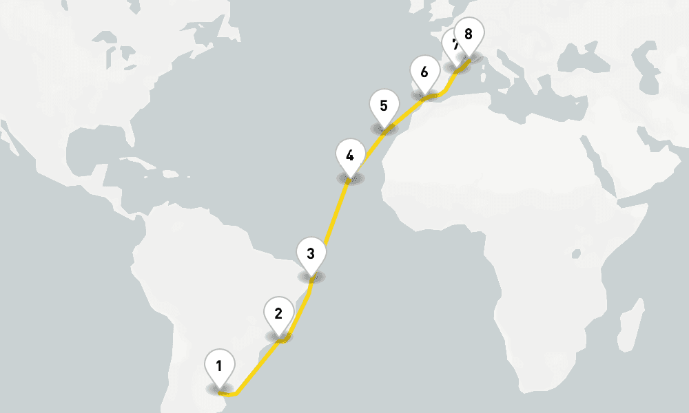 19 days, one-way from Buenos Aires to Marseille 20日間