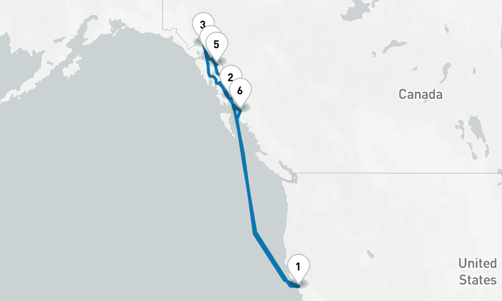 10 days, round-trip Inside Passage Roundtrip San Francisco 11日間
