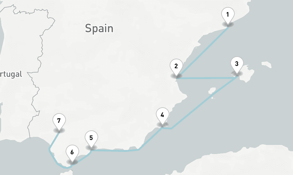 8 nights / 9 days, one-way from Barcelona to Seville