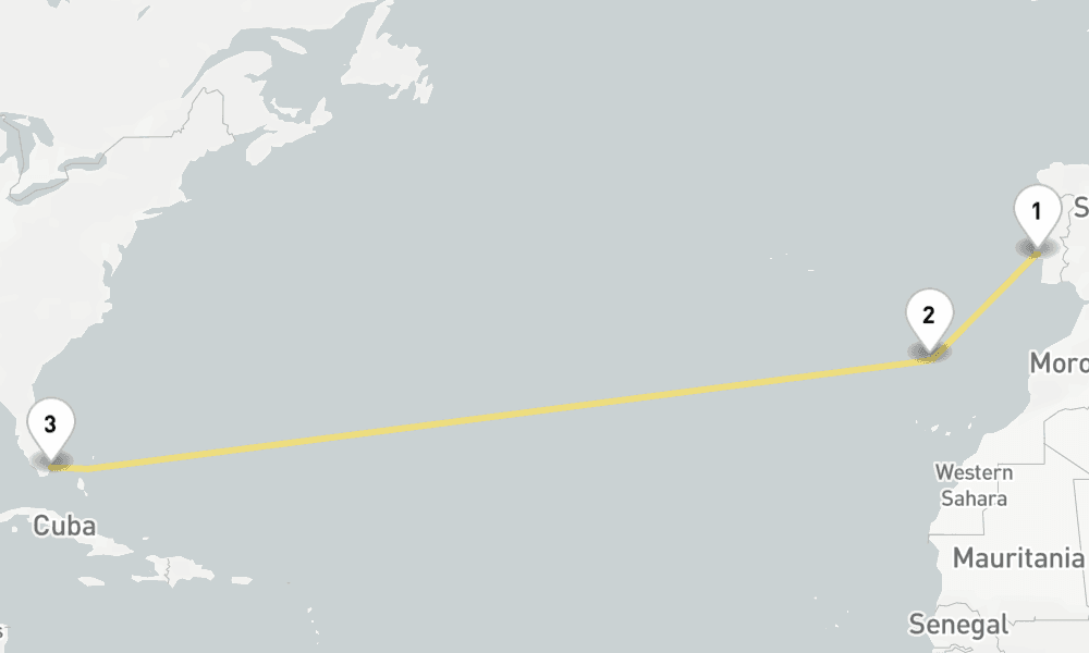 12 days, one-way from Lisbon to Miami 13日間