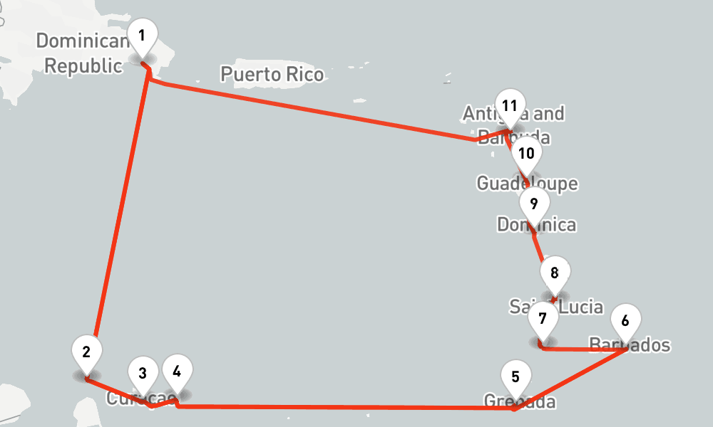 21 days, one-way from La Romana to Bridgetown 22日間