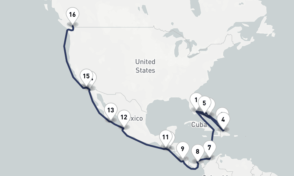 26 days, one-way from Fort Lauderdale to Vancouver 27日間