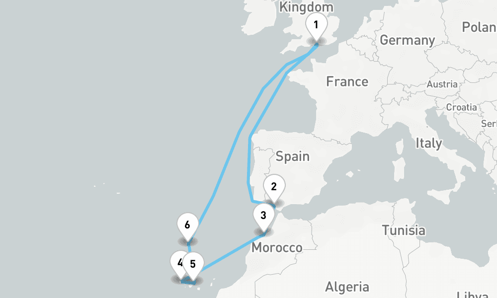 14 days, round-trip Casablanca and Canary Island Duo 15日間