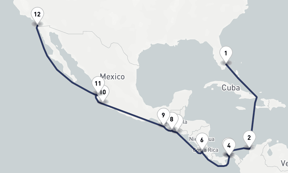 17 days, one-way from Fort Lauderdale to San Diego 18日間