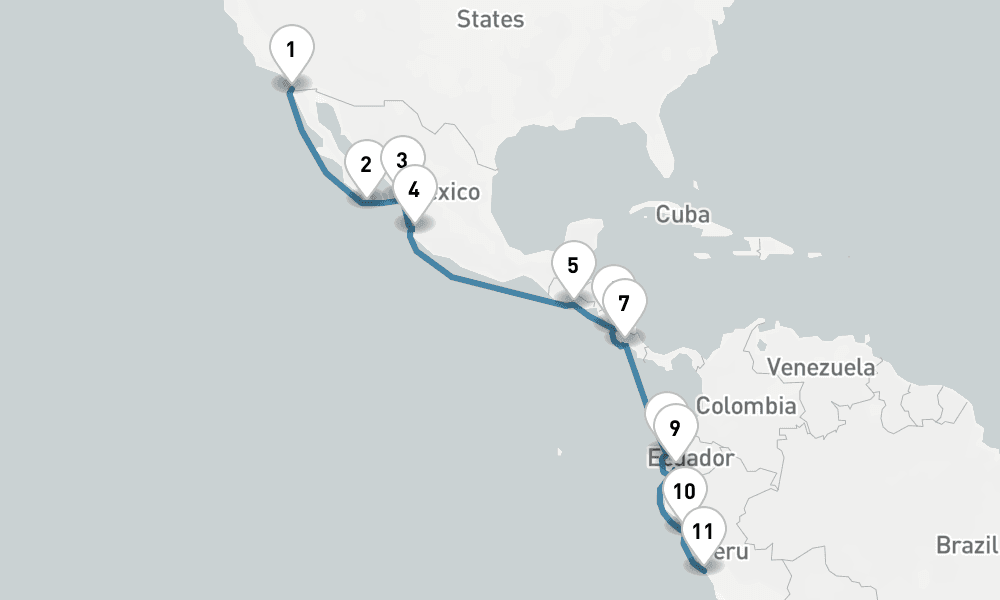 15 days, one-way from San Diego to Callao-Lima 16日間