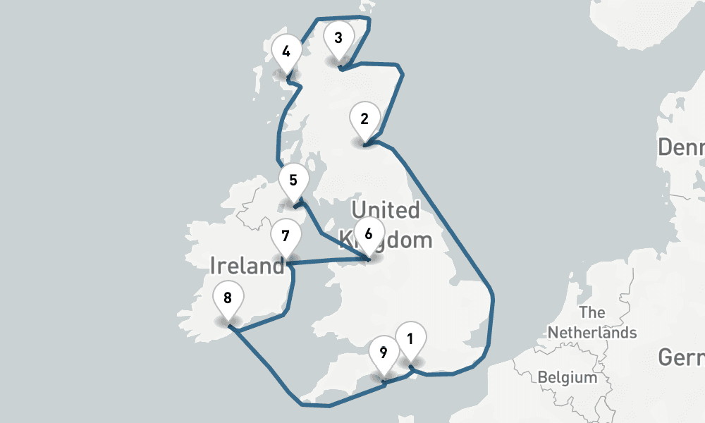 10 days, round-trip British Isles Round-trip London England, Ireland Scotland 11日間