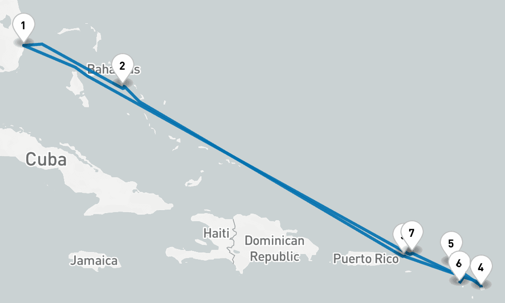 10 days, round-trip Eastern Caribbean with Tortola 11日間