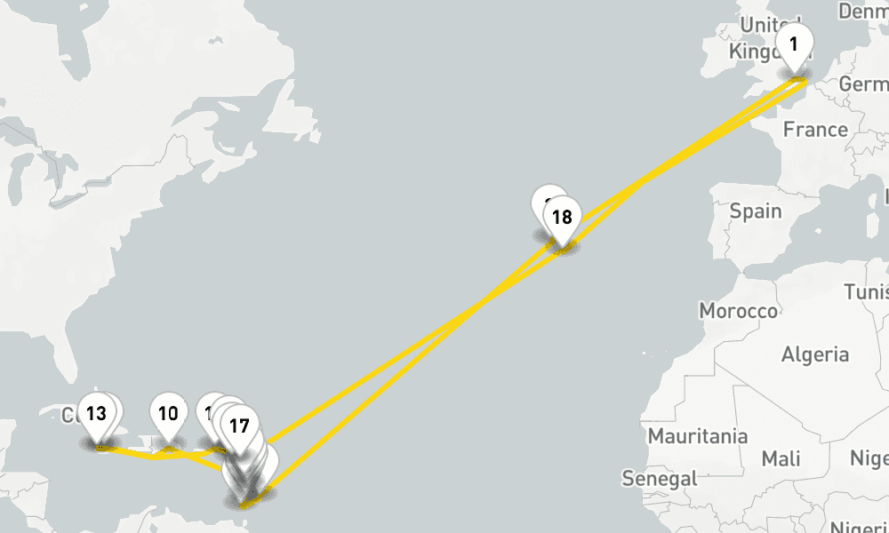 42 days, round-trip Gems Of The Caribbean Sea 43日間