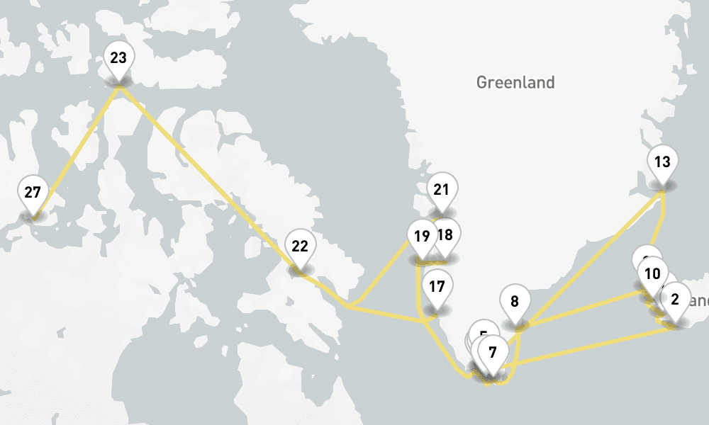 46 days, one-way from Reykjavik to Kangerlussuaq 47日間