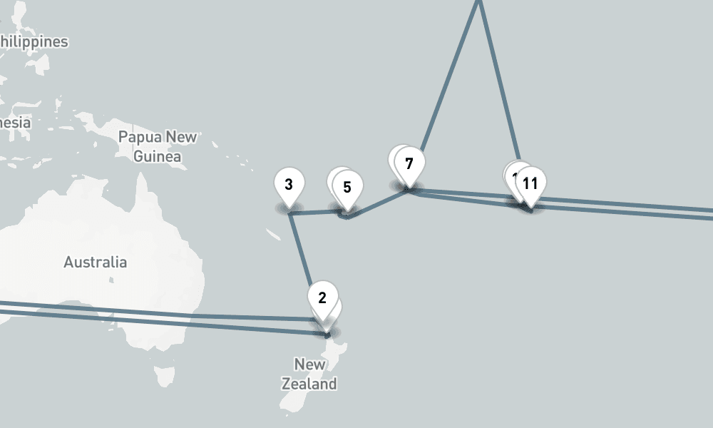 16 days, one-way from Auckland to Papeete 17日間