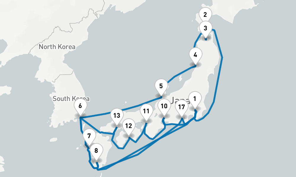 22 days, round-trip Grand Circle Japan 23日間