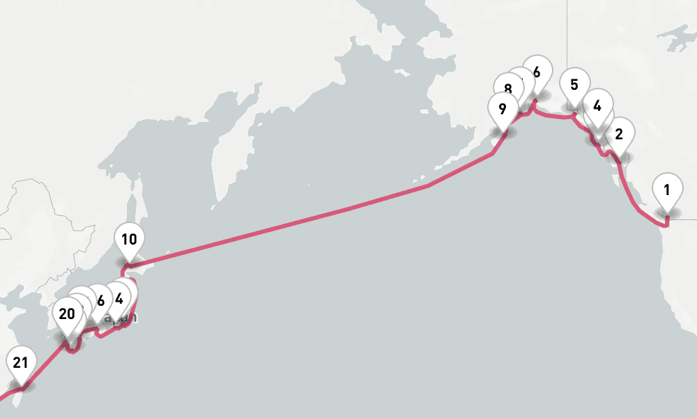 79 days, one-way from Vancouver to Sydney 80日間