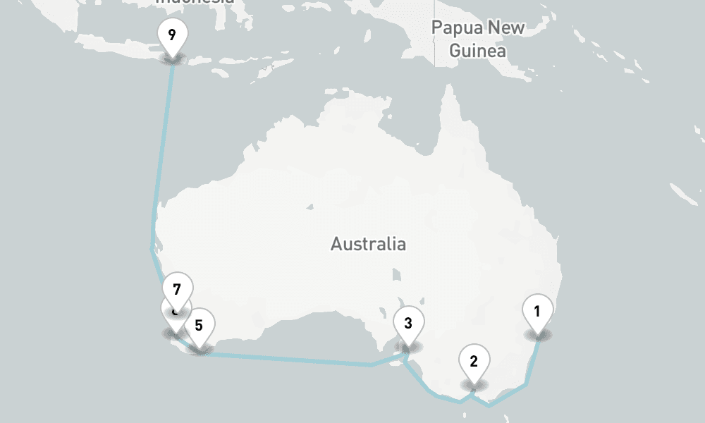 15 days, one-way from Sydney to Benoa 16日間