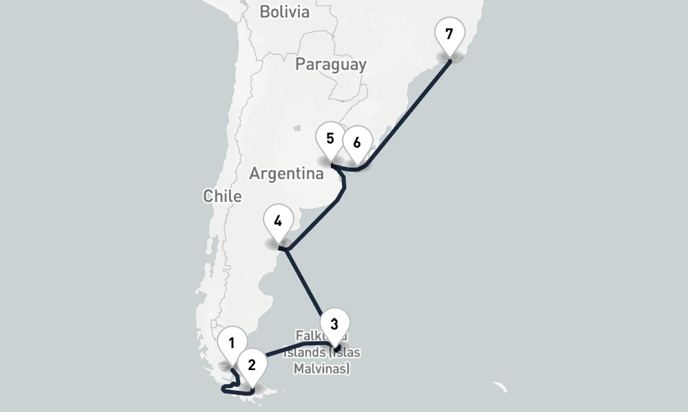 16 days, one-way from Punta Arenas to Rio de Janeiro 17日間