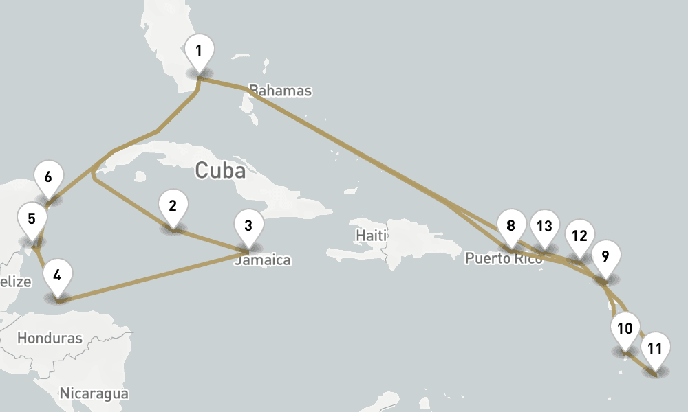 21 days, round-trip Caribbean 22日間