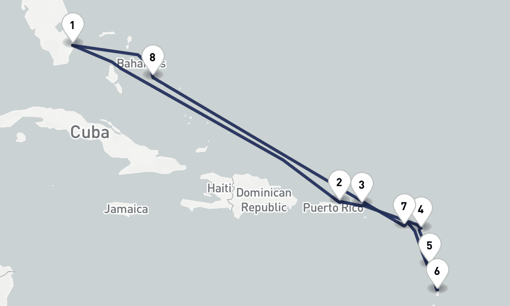 12 days, round-trip Eastern Caribbean U.S. And British Virgin Islands 13日間