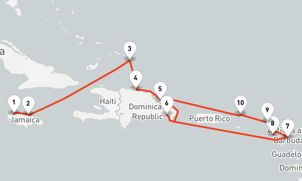 13 days, one-way from Montego Bay to La Romana 14日間