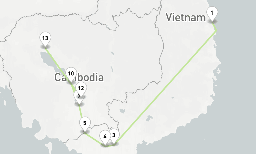 8 days, one-way from Saigon to Siem Reap 9日間