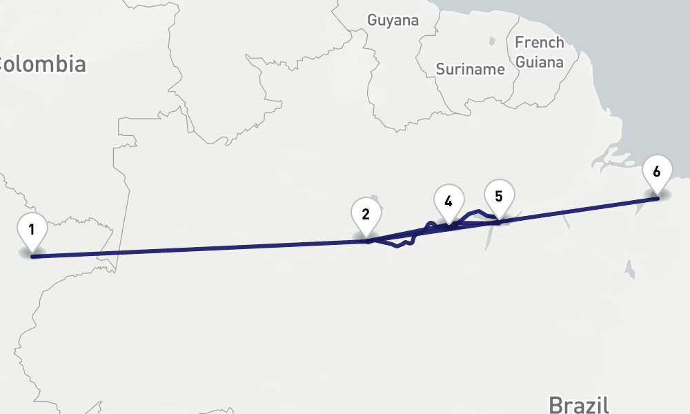 18 days, one-way from Iquitos to Belem 19日間