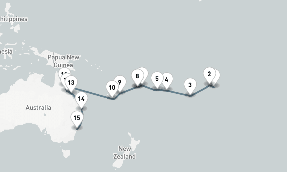 26 days, one-way from Papeete to Sydney 27日間