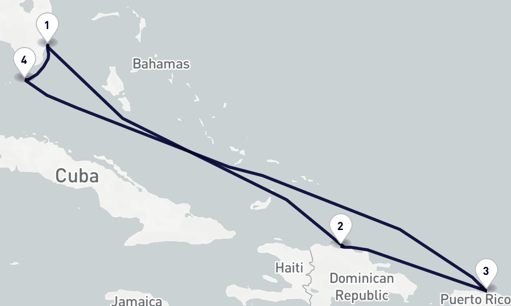 7 days, round-trip Eastern Caribbean Bahamas 8日間