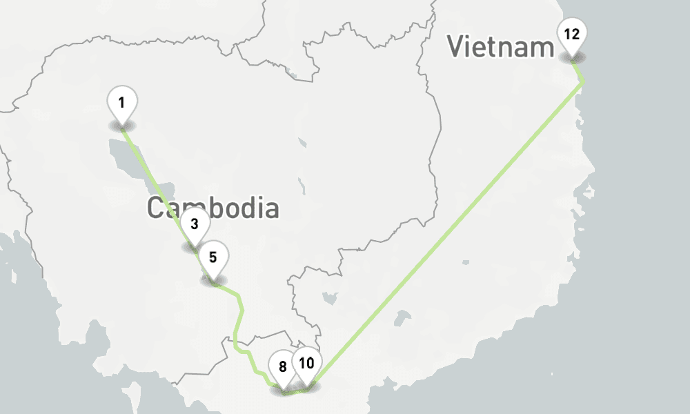 8 days, one-way from Siem Reap to Saigon 9日間